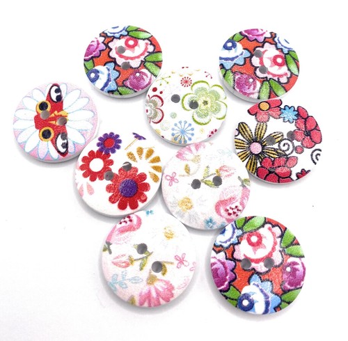 Flower buttons wooden mixed - flower,
