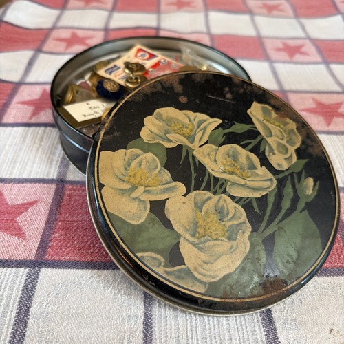 Vintage floral tin with - vintage,