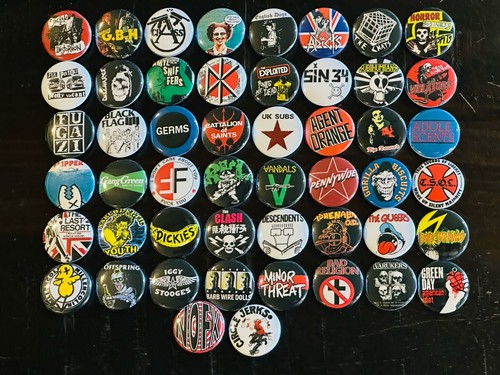 Assorted punk band buttons - buttons, /