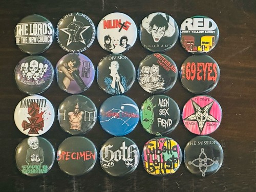 Assorted goth buttons pins - assorted, /